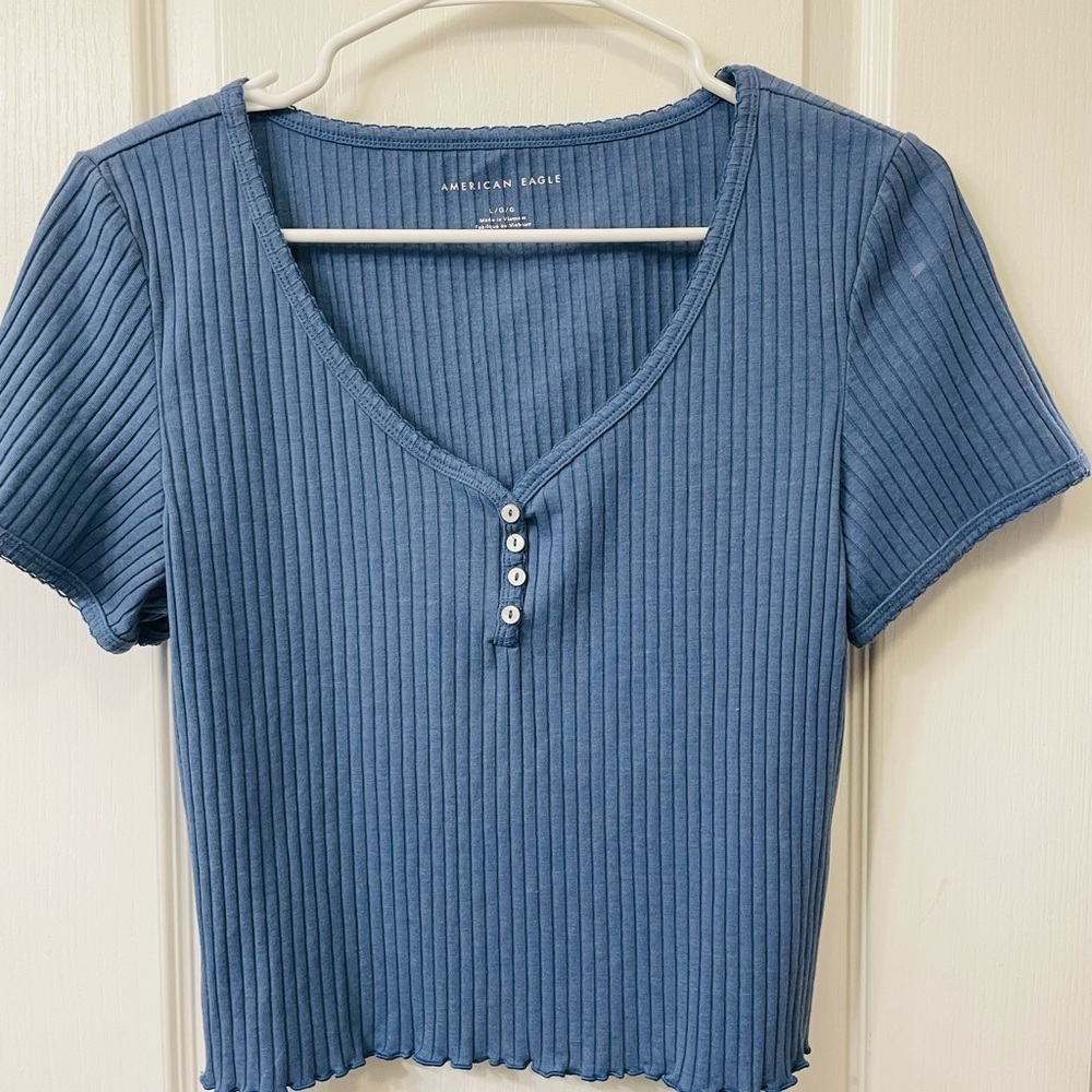 American Eagle Outfitters Blue Ribbed Top in Blue
